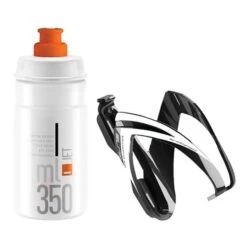 Elite Bottle Cage Kit Glossy Black White + Elite Jet 350 Ml Bottle White Orange